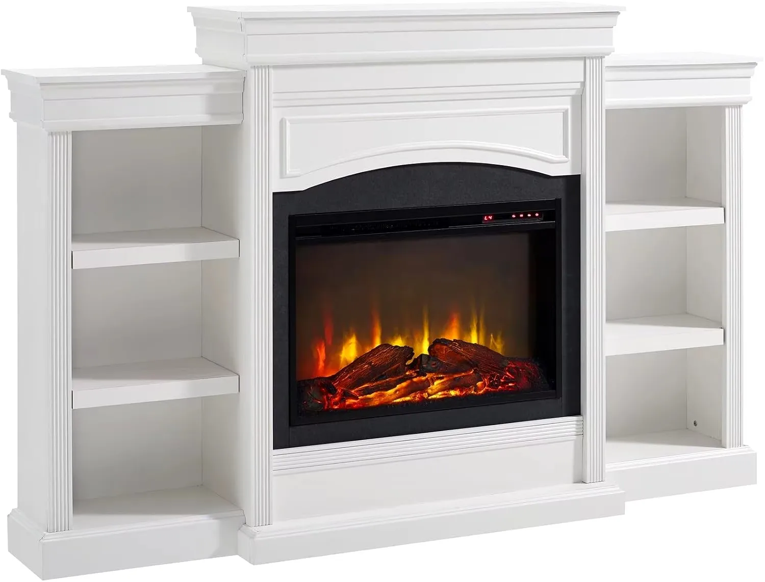 Electric Fireplace with Mantel, Shelves, Fireplace Insert Heater, Remote Control, Realistic Flame Effect, For Living Room, White