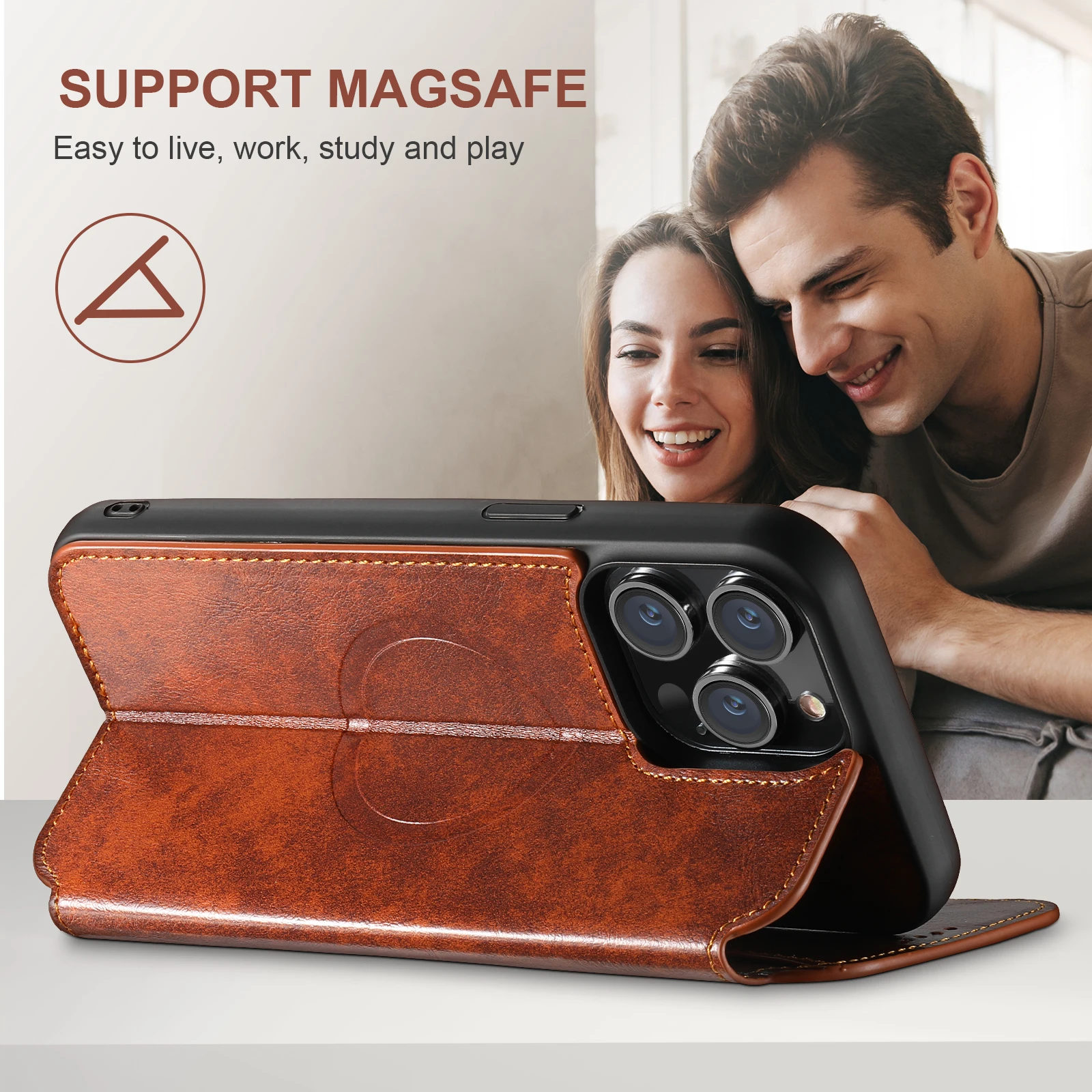 SUTENI Luxury Oil Wax Leather Magsafe Case for iPhone 16 Pro Max 12 13 Pro 14 15 Plus Wireless Charging Flip Cover Wallet Case