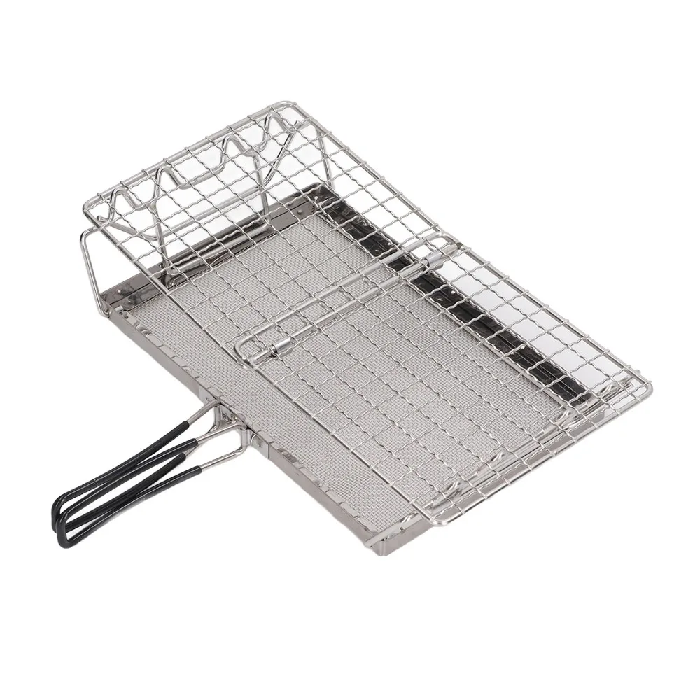 Stainless Steel Camping Toaster Mesh Surface Foldable Toast Grill Rack Raised Side Supports Heat Resistant Foldable Toaster