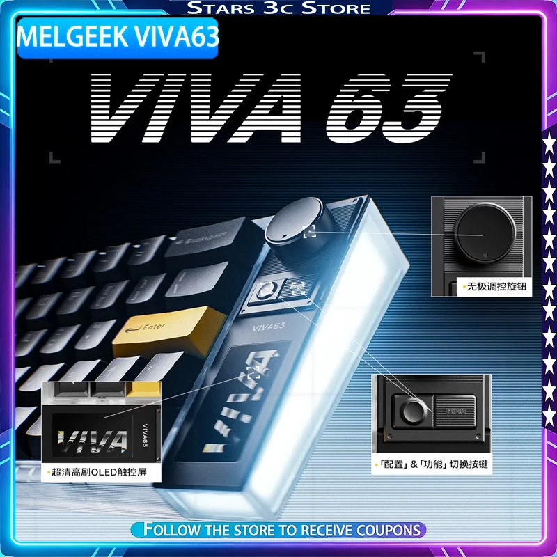 MelGeek VIVA63 Magnetic Axis Keyboard Side Wing Surround Lightbox Design with OLED Screen Magneto PRO Switch Gaming Keyboard