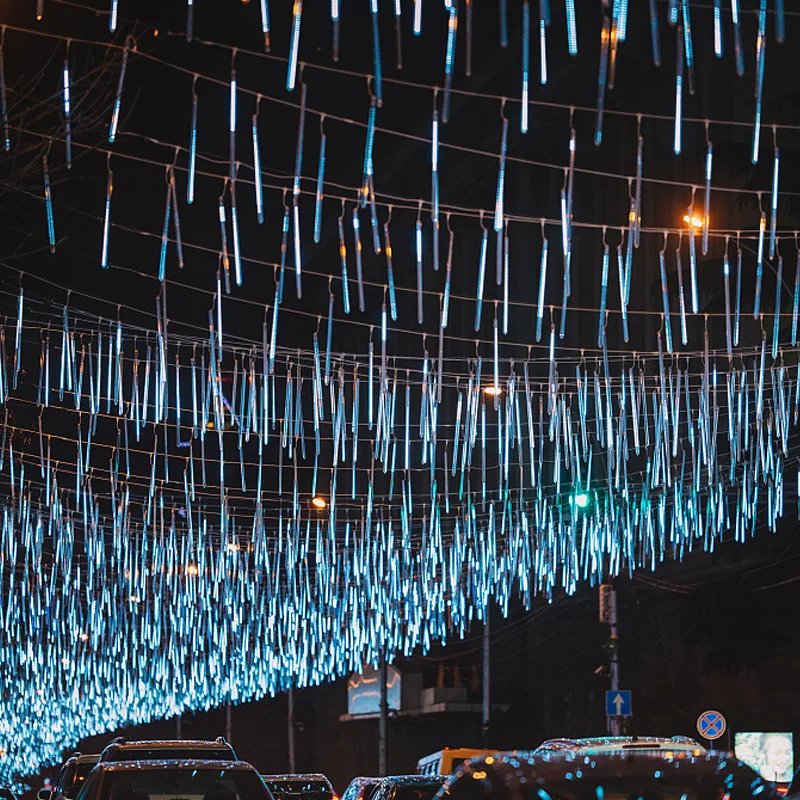 Meteor Shower Rain LED String Lights Rua Fairy Guirlandas Decorações de árvore de Natal para jardim de ano novo ao ar livre 8 tubos