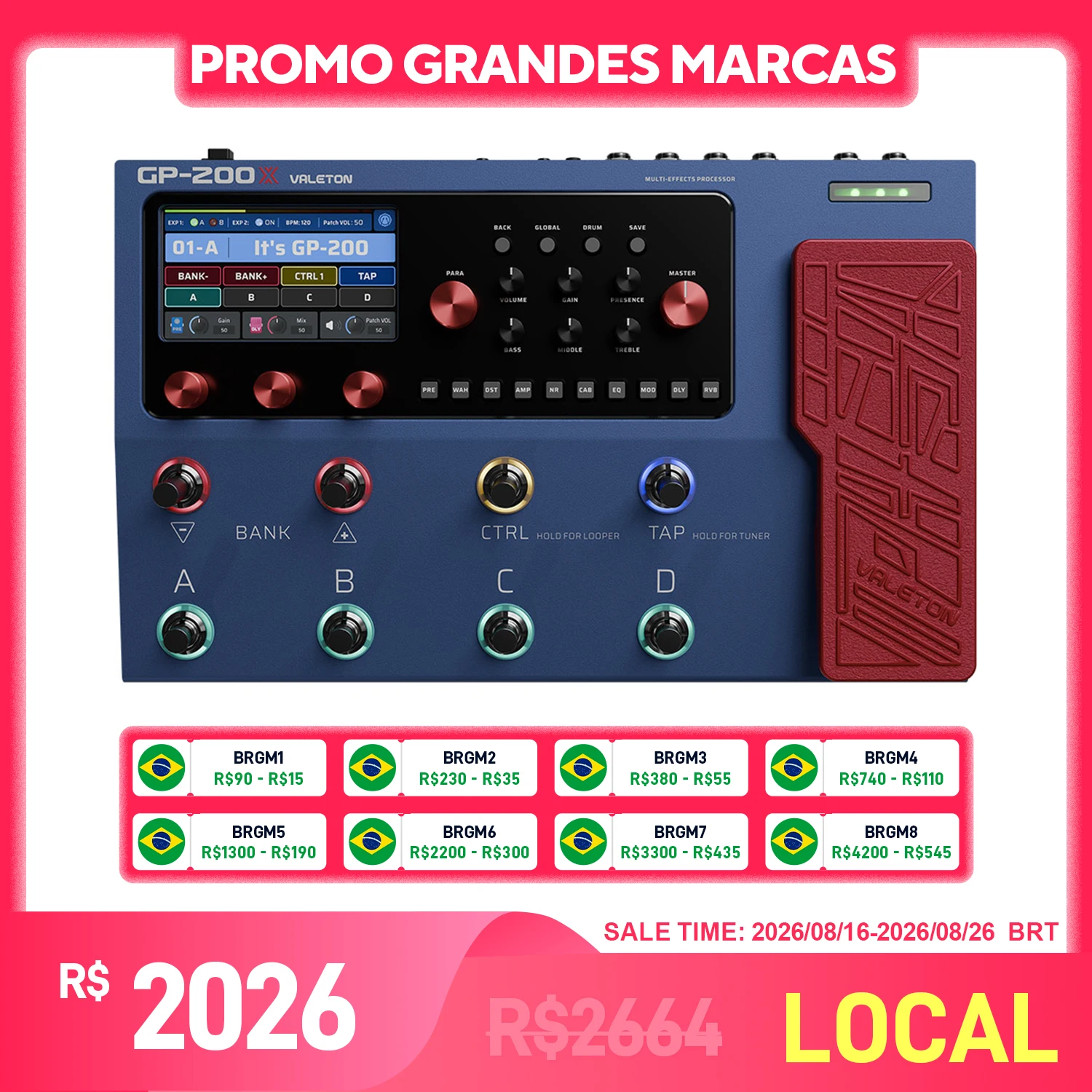 VALETON Anniversary GP-200X no Brasil: Pedal de Efeitos Múltiplos para Guitarra e Baixo com Modelagem de Amplificadores, Simulação IR, Loop de FX e Expressão MIDI