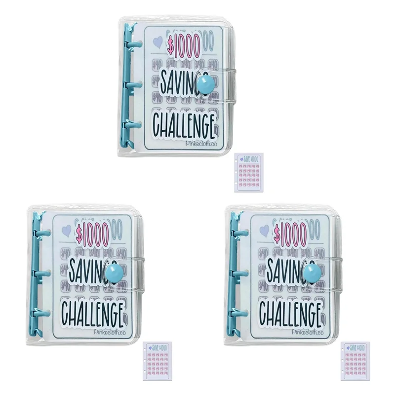 

ABBG-3X 1000 Savings Challenge Binder, Monthly Money Savings Challenges Book With Envelopes, Mini Budget Binder (Blue)