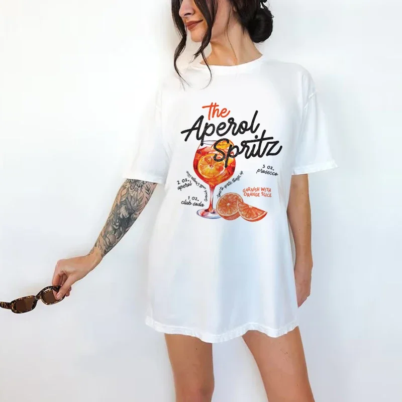 Plus Size Odzież damska Aperol Spritz Retro Cocktail Graphic Tees Harajuku Krótki rękaw Luźne Casualowe Topy Unisex Vintage Top