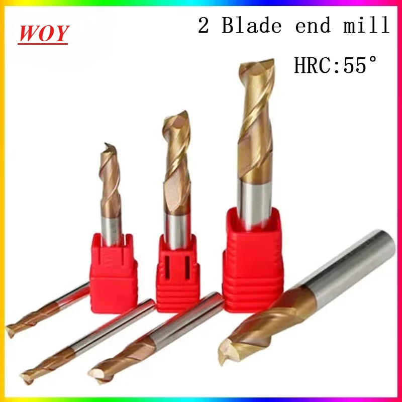 WOY NEW HRC55 2 Flute end milling cutter 1.5mm 1~20mm 2mm 4mm 6mm 8mm 12mm 16mm 18mm CNC carbide metal router bit milling cutter