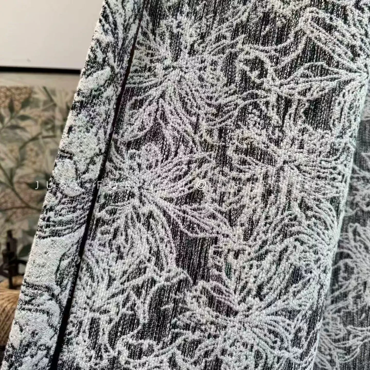 Black and White Lines Jacquard Stitching Chenille Cotton Blackout Curtains for Living Room Bedroom French Window Customized
