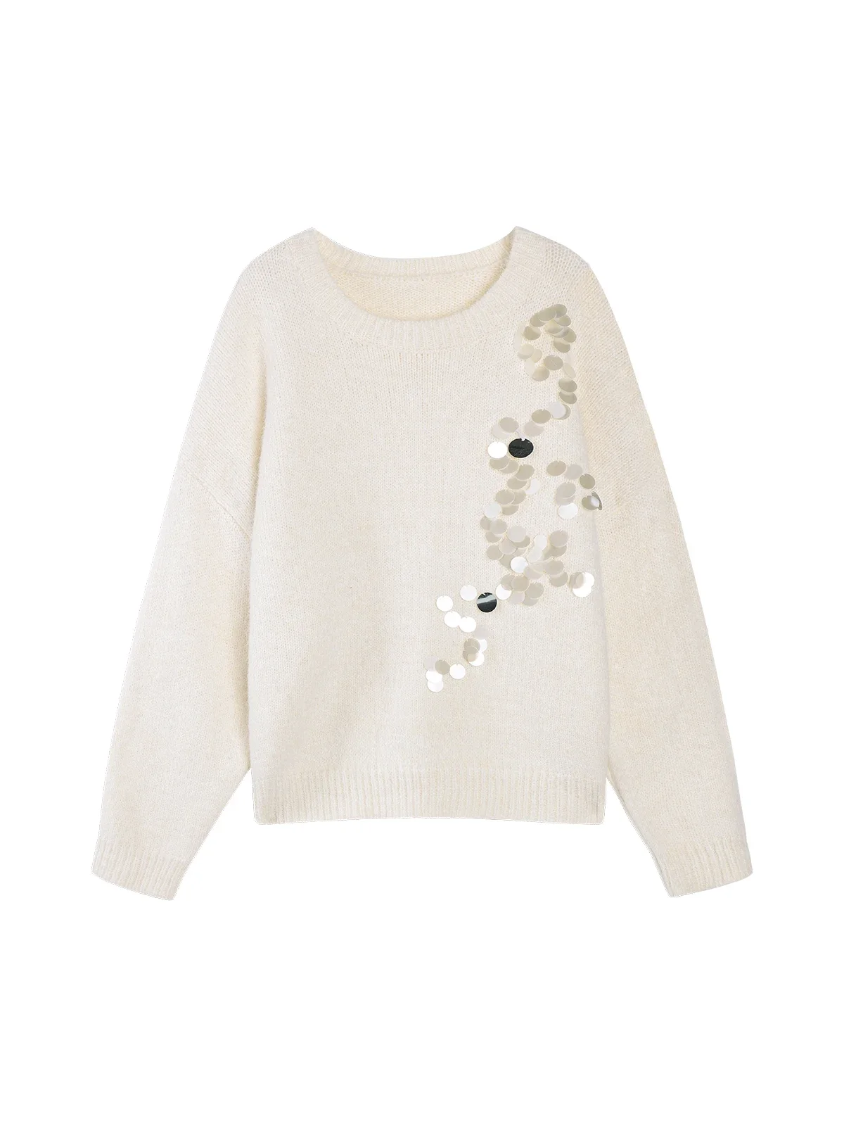 ALXNAN Damski Sweter z Okrągłym Dekoltem, Ozdobiony Brokatem, Dzianinowy Pulower, Nowy, Luźny Krój, Elegancki, Miękki Sweter na Jesień i Zimę L52669