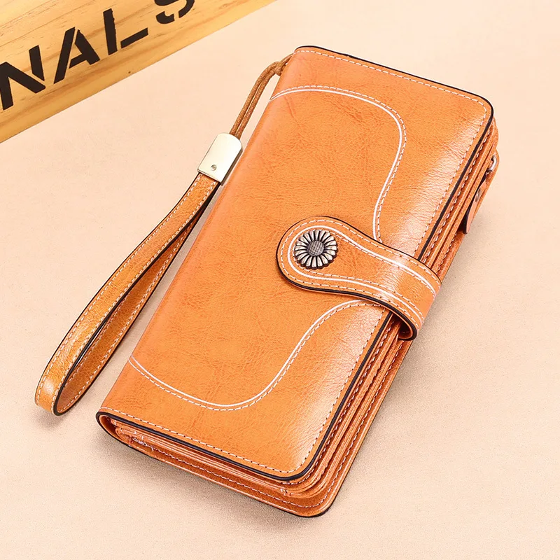 Women Wallets Oil Wax Skin Women Purses Fashion Long Zipper Women Wallet Money Coin Holder Female Long Purse Female Purse Zipper