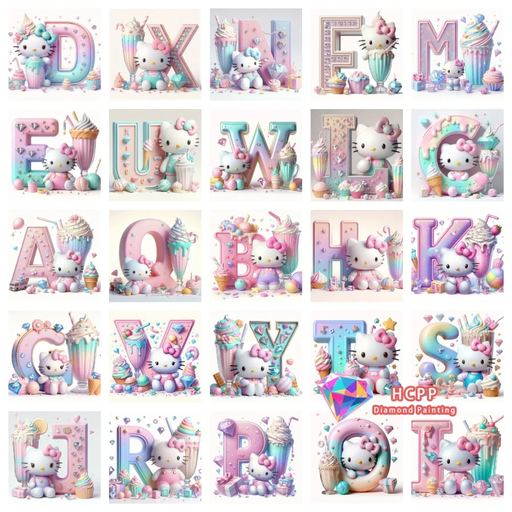 Cute Hello Kitty Cartoon Ice Cream Letter Diamond Drawing Kit Square Round Diamond 5D DIY Mosaic Handmade Art Gift Home Decor