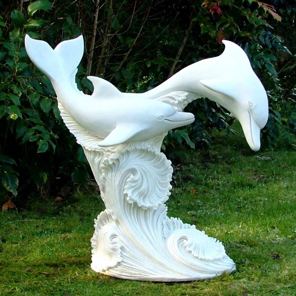 Garden Outdoor Decoration Custom Size Home Pool Carved White Marble Dolphin Fountain Sculpture Deposit Only