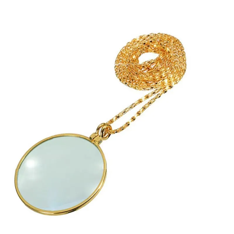 

Retro Gentleman Round Single Piece Glasses 5x Magnifying Glass Gold Chain Necklace Reading Magnifying Glass