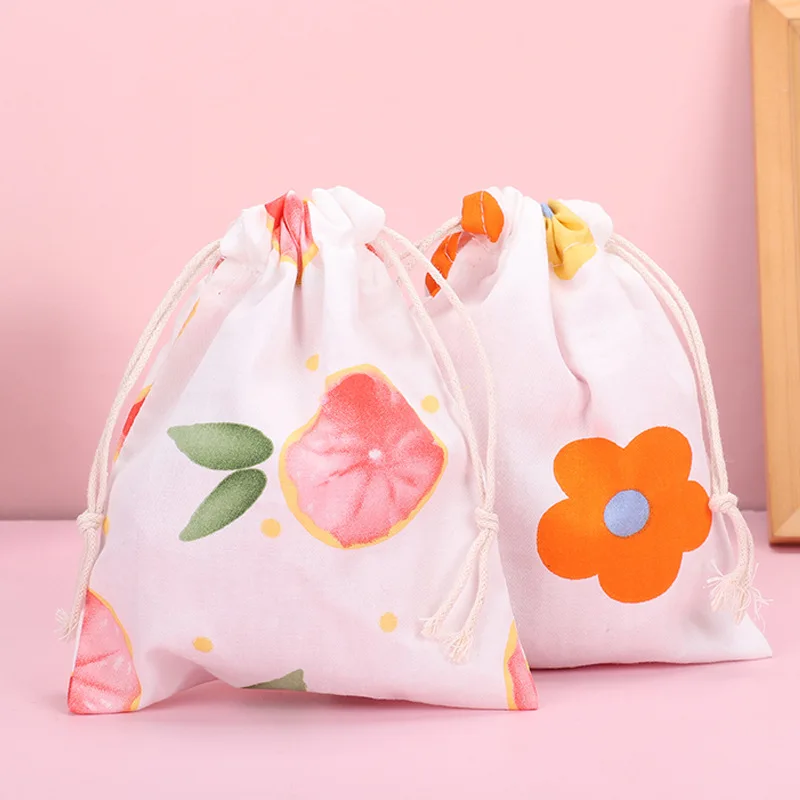 1Pcs Cloth Drawstring Cosmetic Bag Women Floral Print Makeup Bag Women Cute Small Beauty Case Travel Toiletry Bags Pouch