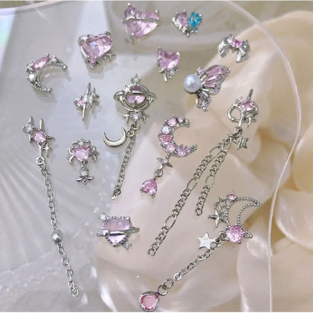 Light Luxury Pink Jewelry Nails Decor Alloy Heart Butterfly Nail Pendants Valentine Day Sweet Girl Manicure Ornaments