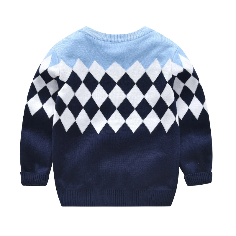 Autumn and winter boys warm sweater patterned lattice, hood, long -sleeved sweater college wind baby boy knit sweater