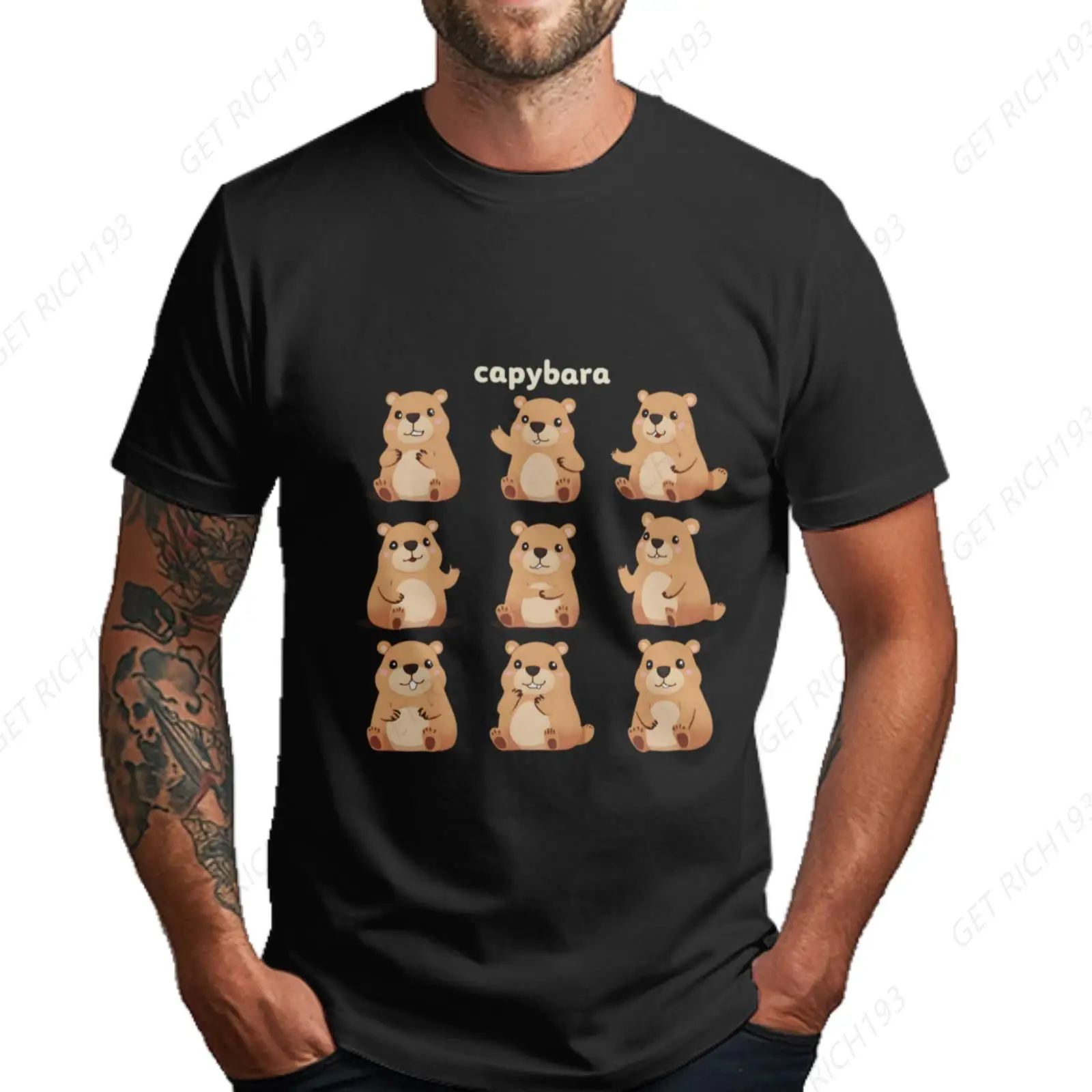 Cartoon Beavers Grid T-Shirt Men'S Round Neck Soft Breathable Fabric Pet  Cute Animal Short Sleeve