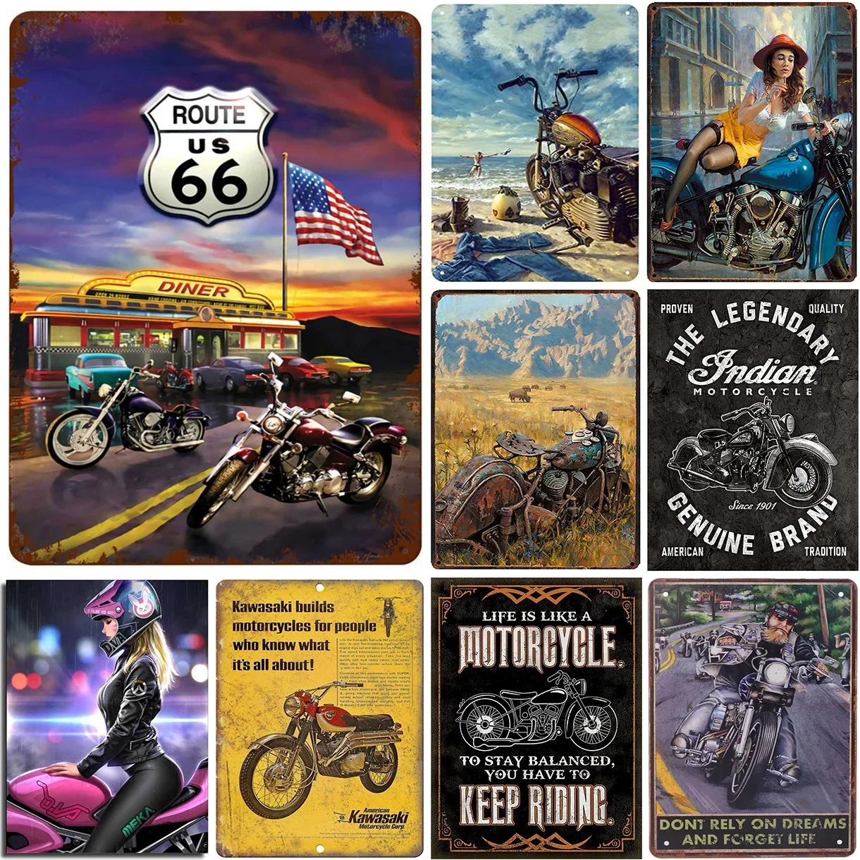 

Retro Rustic Style Motorcycles Legends Never Die Metal Tin Signs Vintage Art Poster Plaque Garage Home Bar Pub Cafe Wall Decor