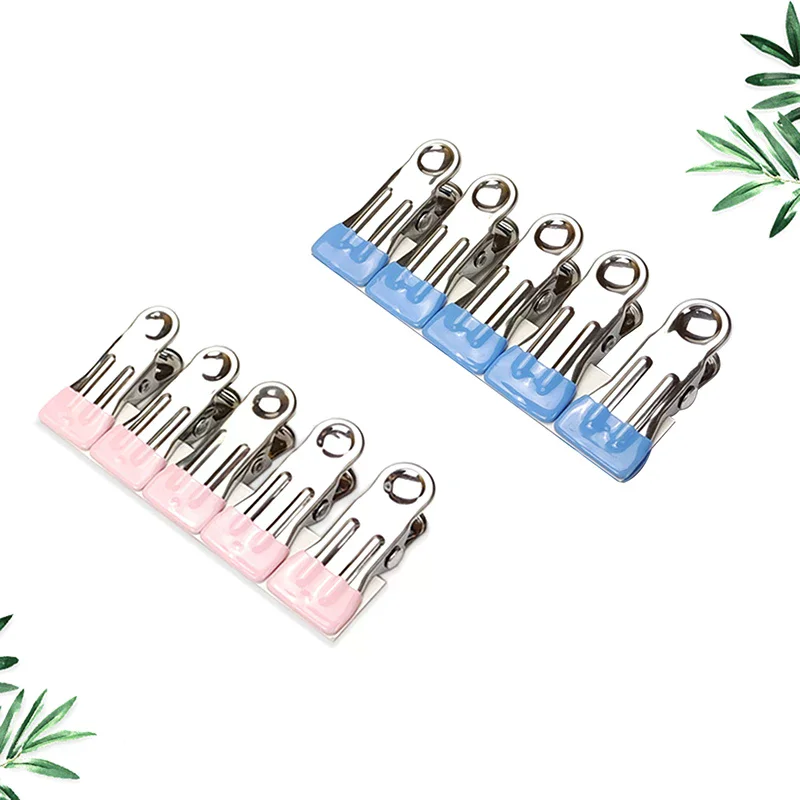 10-Piece Stainless Steel Non-Slip Clothespins Multipurpose Windproof Sealing Clips for Household Use