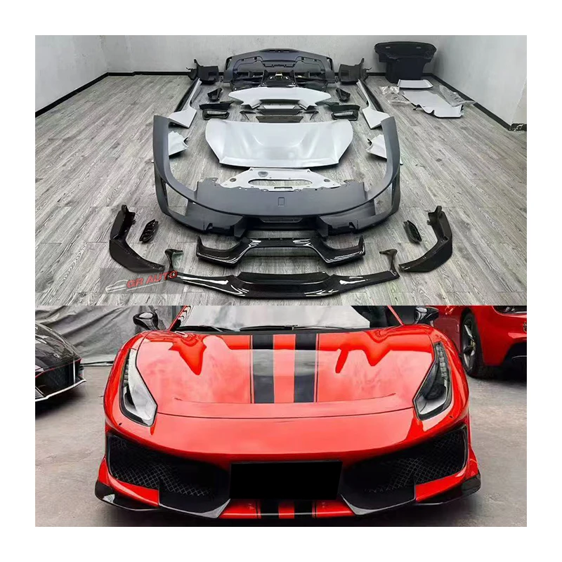 Garaje de ensueño para Ferrari 488 GTB, kit de carrocería estilo Pista totalmente modificado, kit de carrocería de fibra de carbono seca.