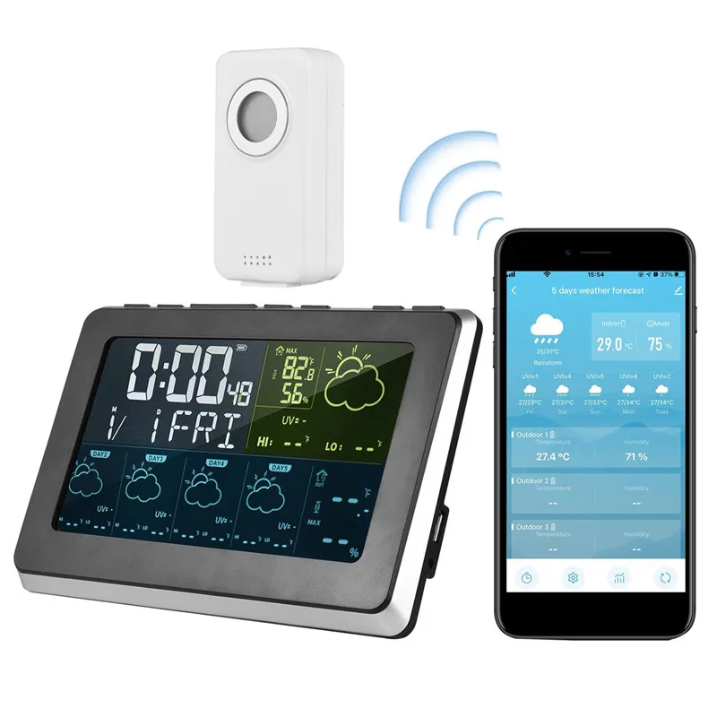 Tuya WiFi Weather Station Forecast Wireless Indoor Outdoor Temperature Humidity Thermometer Sensor Remote Control Snooze