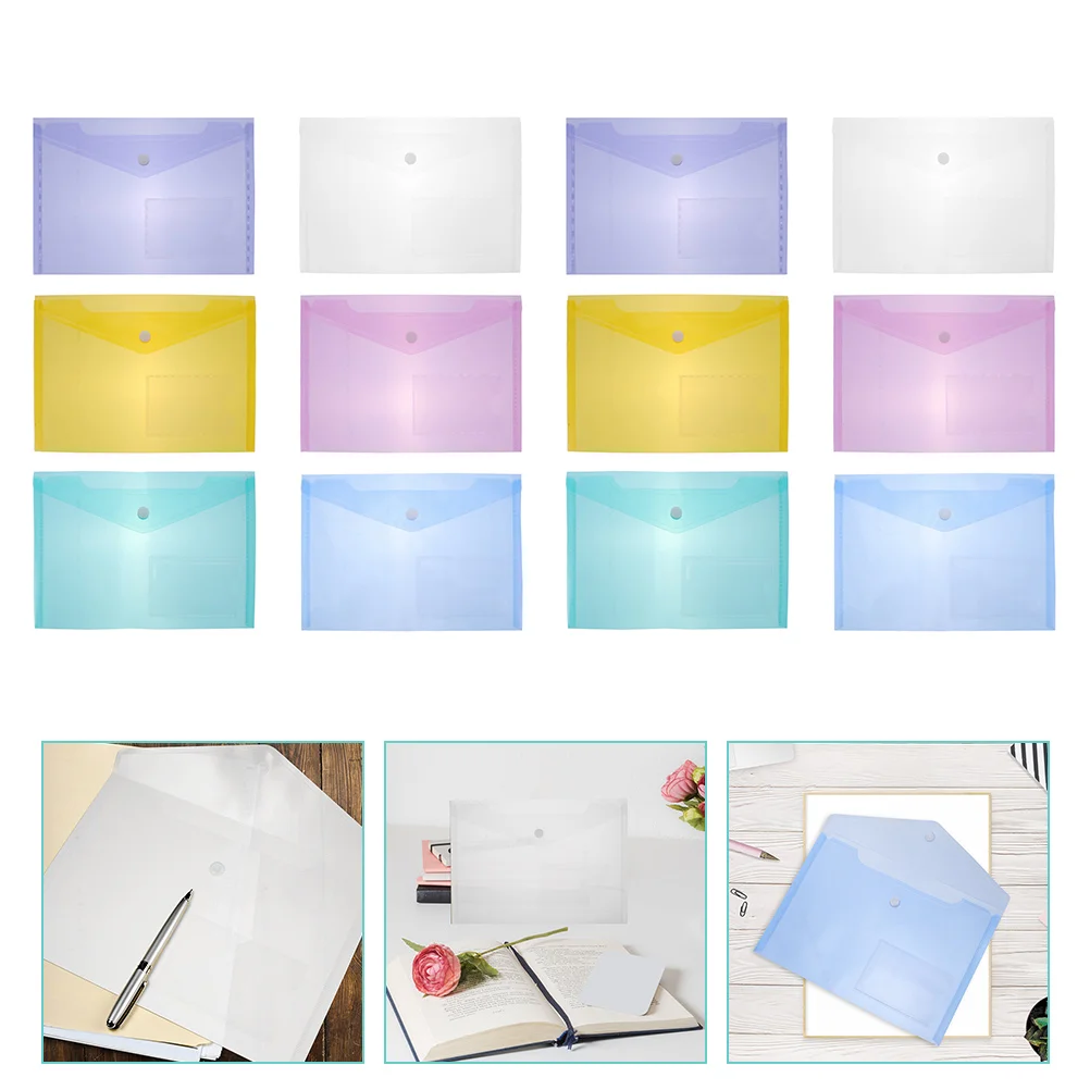 12 Pcs Travel Makeup Bag File Holder Folders for Documents Paper Business Pouch Portable Envelope Plastic