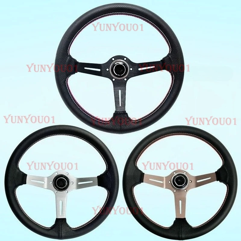 

Модифицированный руль автомобиля, 14 дюймов, кожа, среднее вогнутое отверстие, расстояние 74 мм