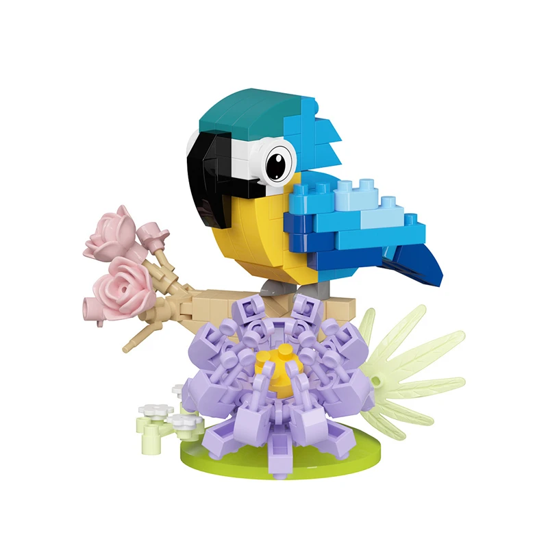 

Обучающие креативные строительные блоки с птицами и попугаем, стильная обучающая архитектура с красочными цветами, игрушки для птиц