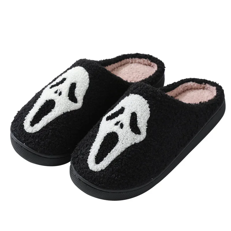 Halloween Skull Cartoon Winter Plush Slippers For Women Men New Arrival Couple Home Warm Shoes Anti-Slip Indoor Slippers