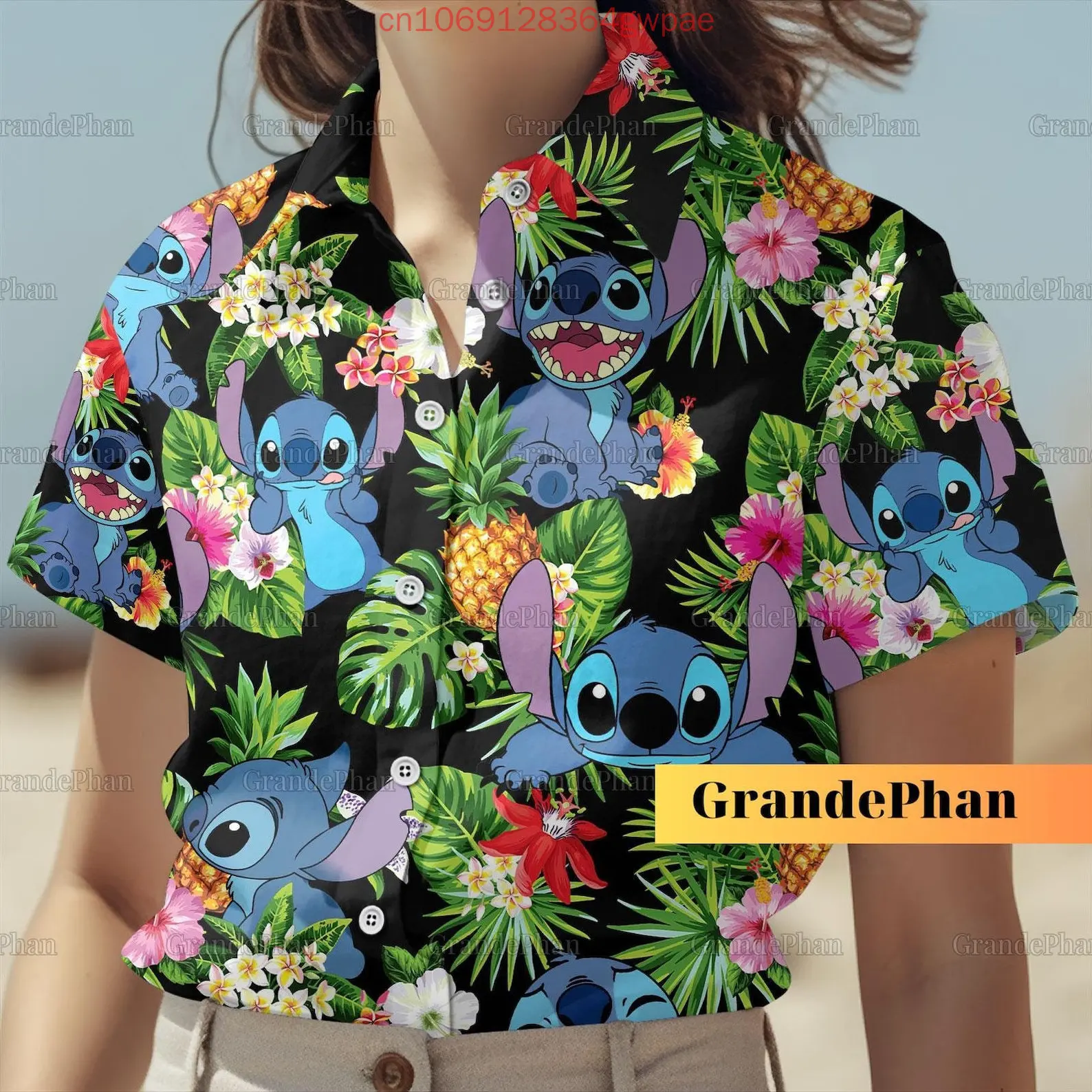 

Женская гавайская рубашка Disney Lilo Stitch, модная рубашка на пуговицах с короткими рукавами, летняя повседневная рубашка для пляжного отдыха и защиты от солнца