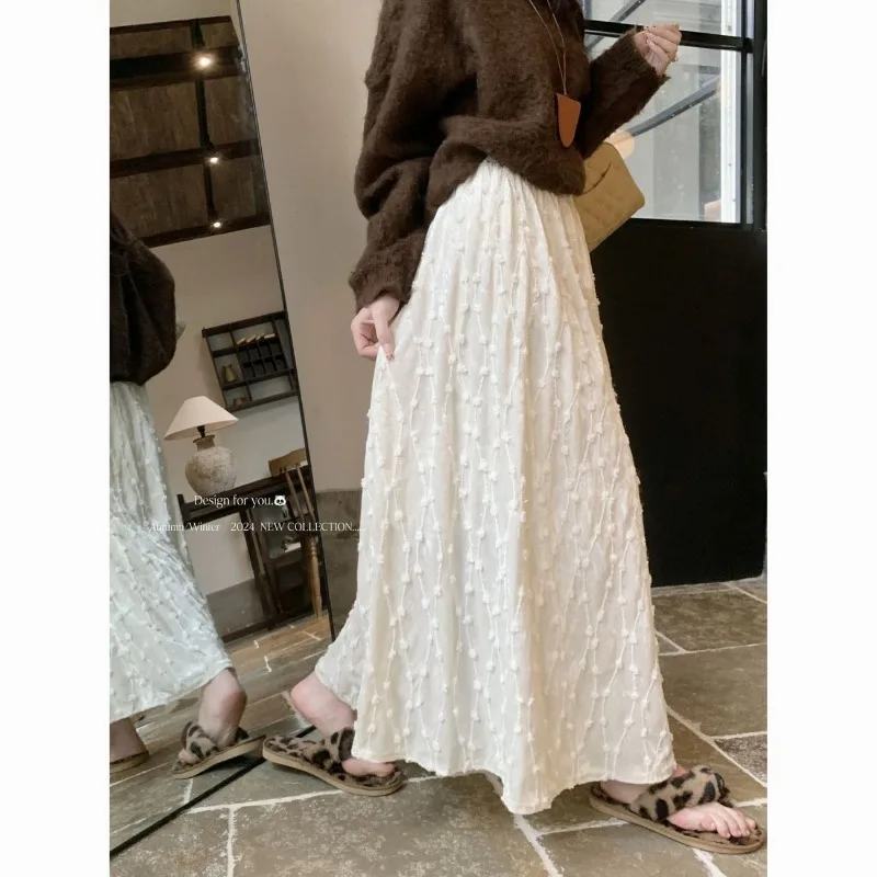 Women Autumn Winter Velvet Long Skirt High Waist Plush Lined Elegant Solid Casual Slim Fit Midi Maxi Skirt