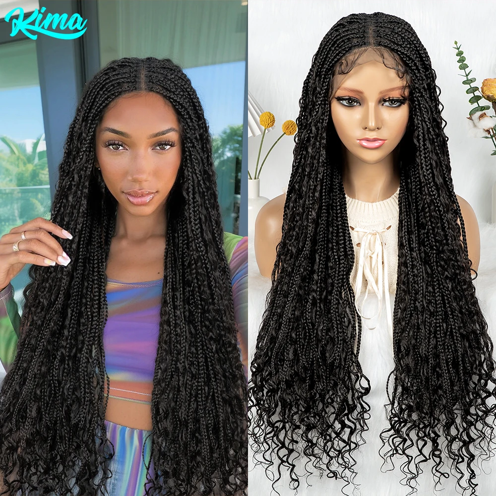 

Knotless Boho Braided Wigs Long Length 32inch Full Lace Braided Wigs Synthetic Goddess Locs Cornrows Wigs Pre Plucked Baby Hair