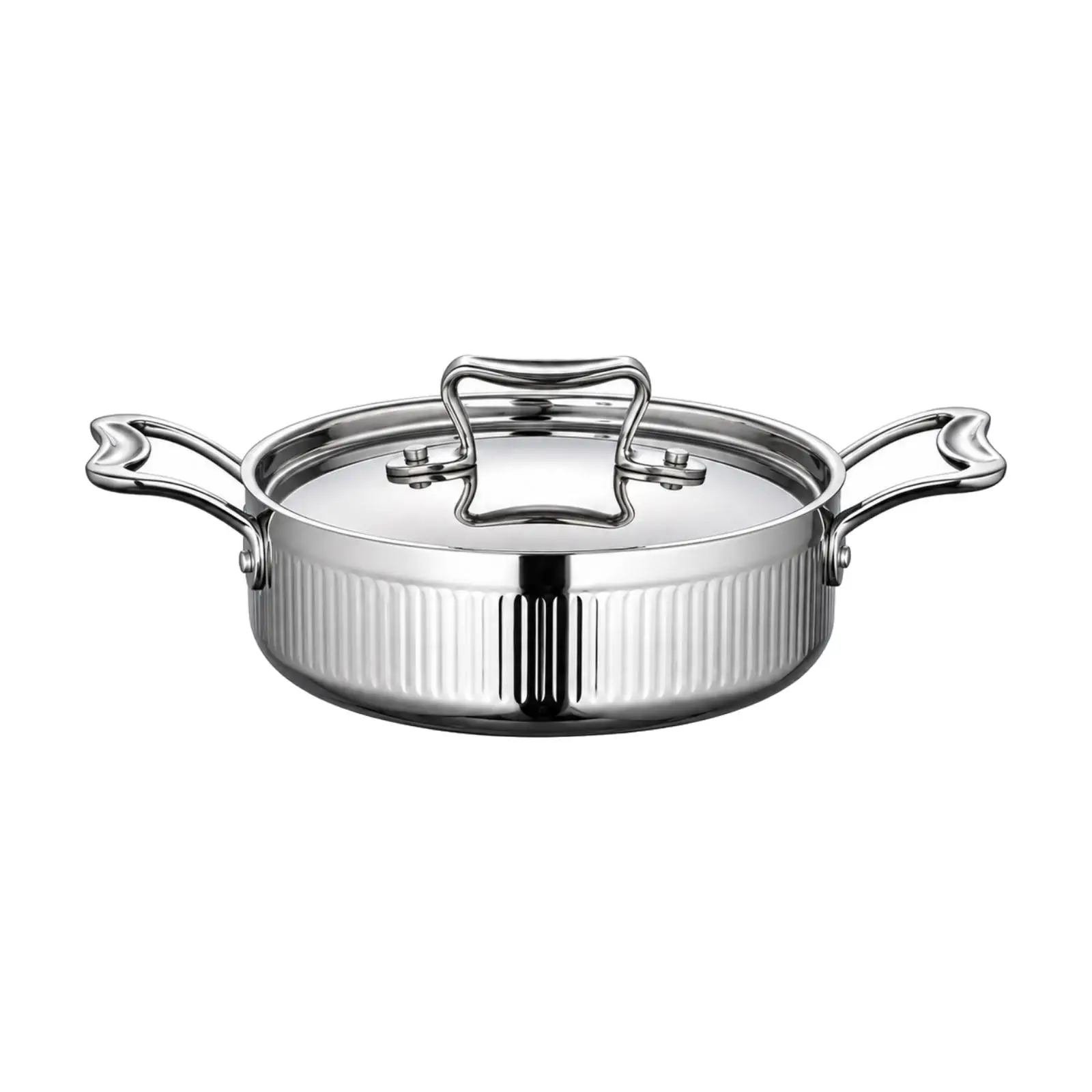 Shallow Cooking Pan with Lid 304 Stainless Steel Multi Cook Pot for Gas Stove Induction Cooktop