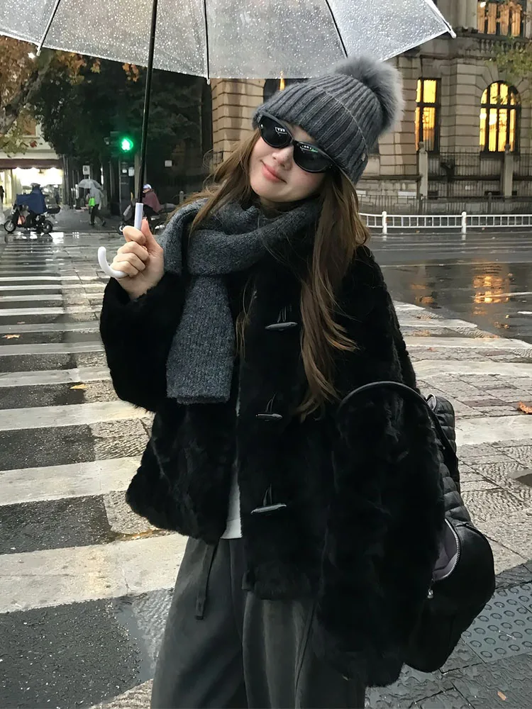 

2025 Winter Thiened ort Coat Women's Casual Fit Lamb Fur Jaet Simulation Mink ort Coat Button Closure Leather Fur Int...