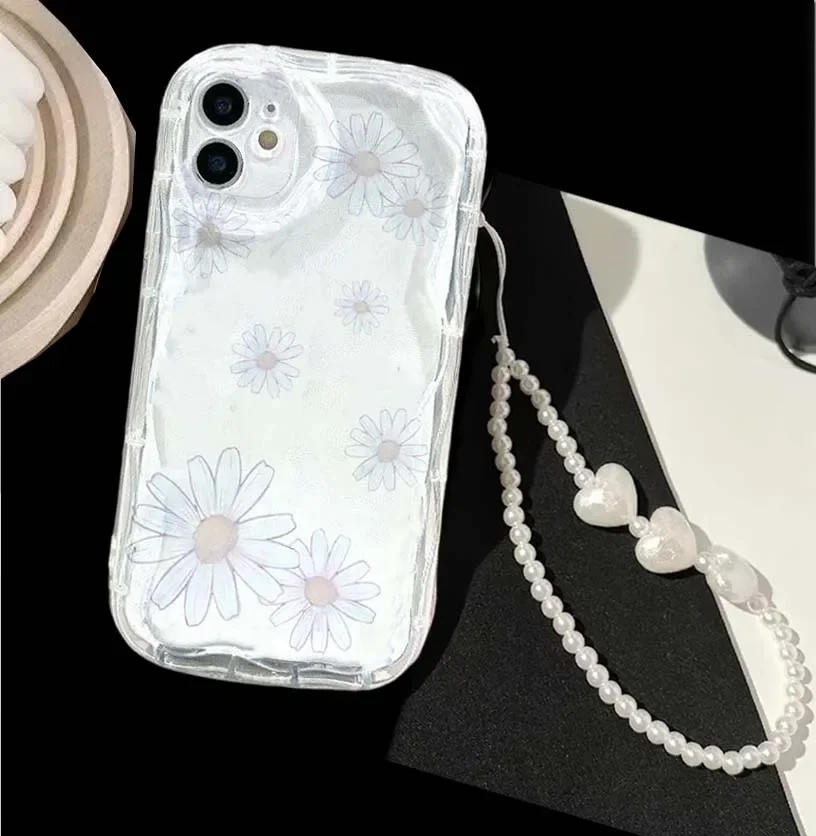 Przezroczyste etui z łańcuszkiem w kształcie serca i kwiatów do Xiaomi Redmi Note 14 Pro 5G 13 12 11 10 9 Plus 10s 11s Turbo 4 14C 13C Cover Si