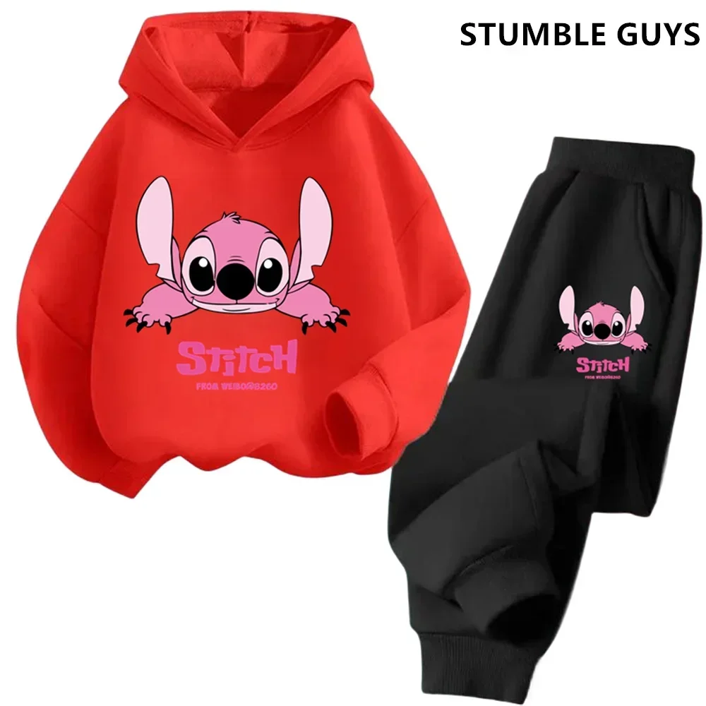 Felpe con cappuccio per bambini Stitch Kawaii Fashion Pullover felpa Anime Trucksuit Manga cartoni animati ragazze ragazzo bambini autunno