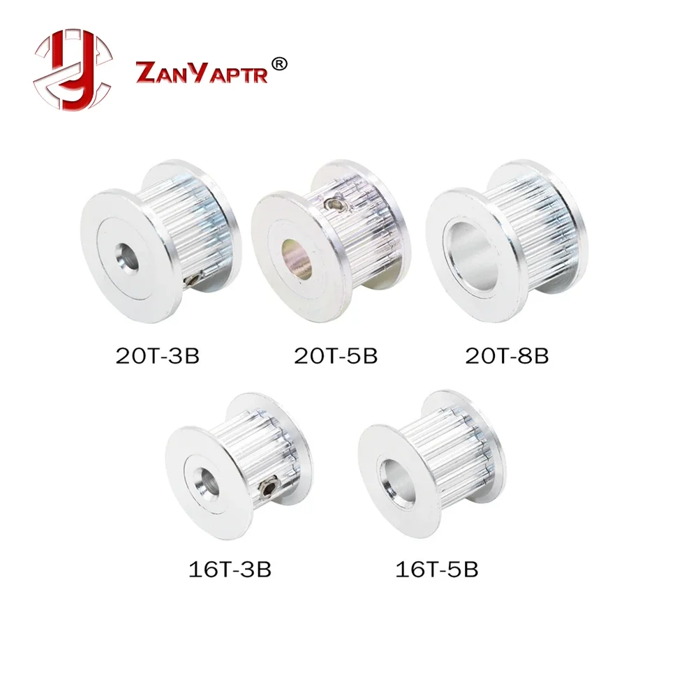 2GT GT2 Aluminum Timing Belt Idler Pulley 16T 20T Teeth Tooth 3mm 5mm 8mm Bore For 3D Printer 6mm Width Timing Belt