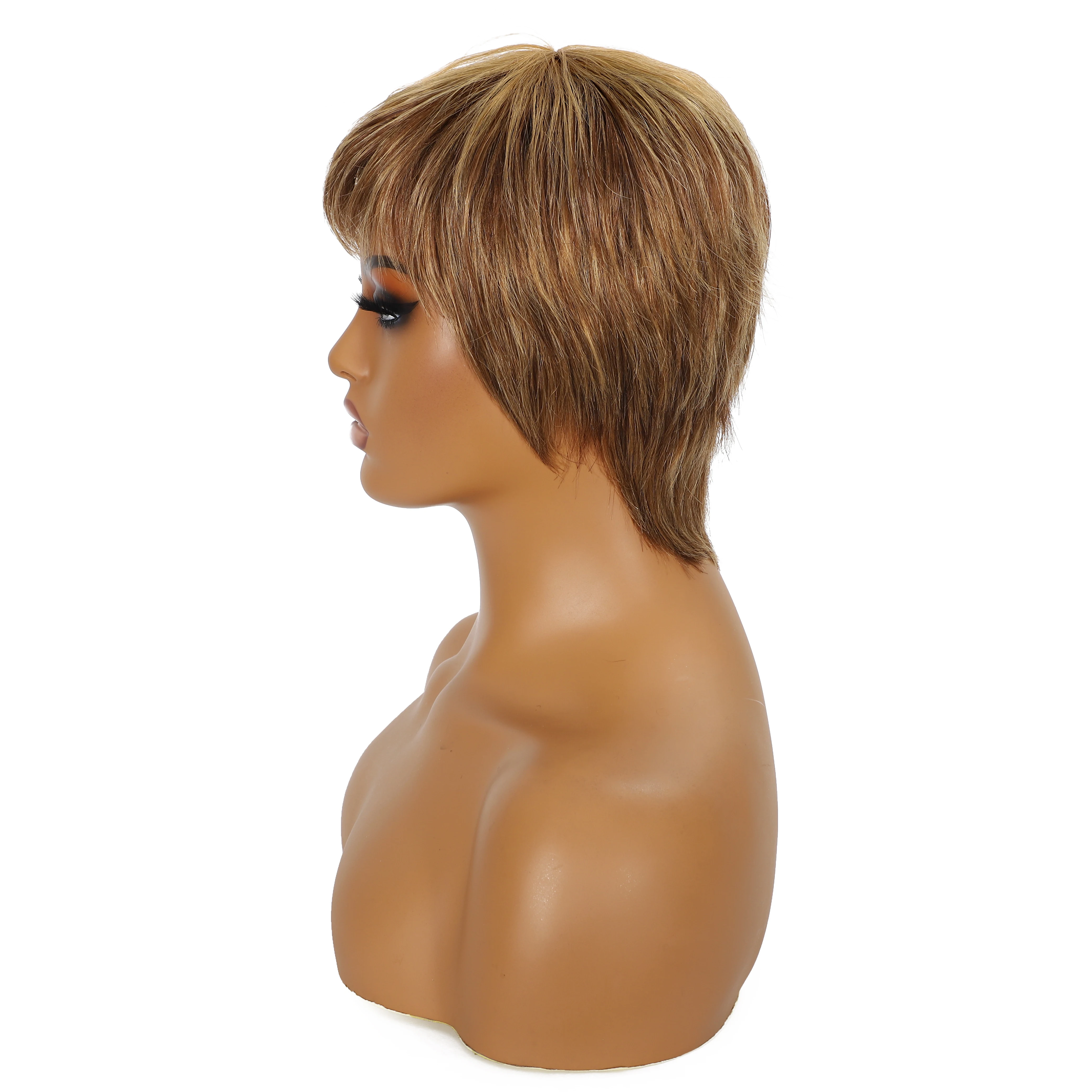 Short Ombre Brown Human Hair Wig, Layered Pixie Cut