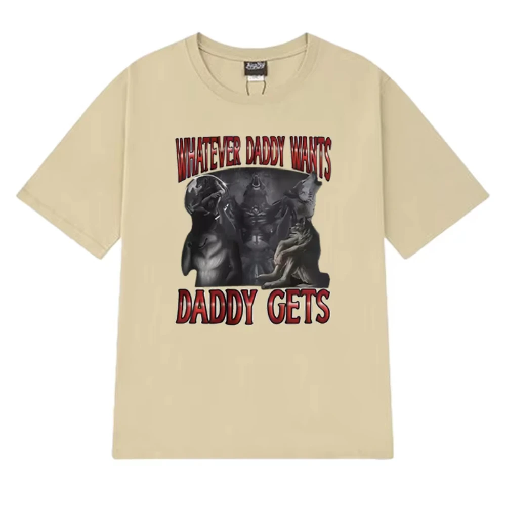 2025 جديد مهما كان الأب يريد الأب يحصل مضحك وولف ميمي الجرافيك تي شيرت الرجال النساء قطنية عالية الجودة للجنسين تي شيرتات قصيرة الاكمام