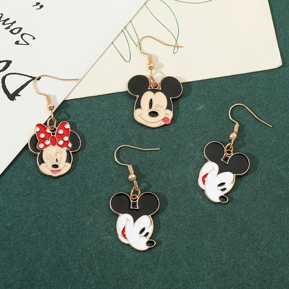 Mickey Mouse Dangle Earring, Ear Clips, Asymmetric Cute Cartoon Character Pattern, Girls Accessories, Fashion Jewelry Gifts