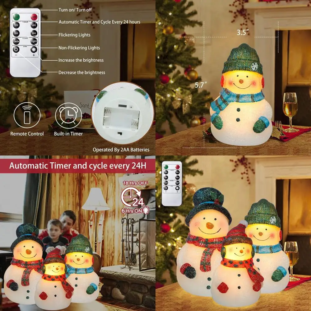 

Impress Life Christmas Snowman Flameless Candles with Remote, Holiday Theme LED Candles, Battery Operated Real Wax Candles for B