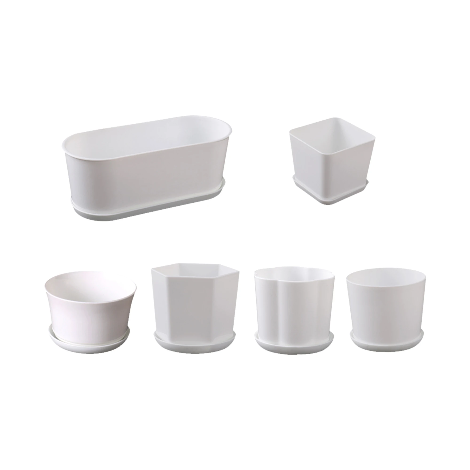 5Pcs White Simplicity Flower Pot With Tray Home Garden Office Minimalist Bonsai Pot Furnishings Small Succulent Plants Planter