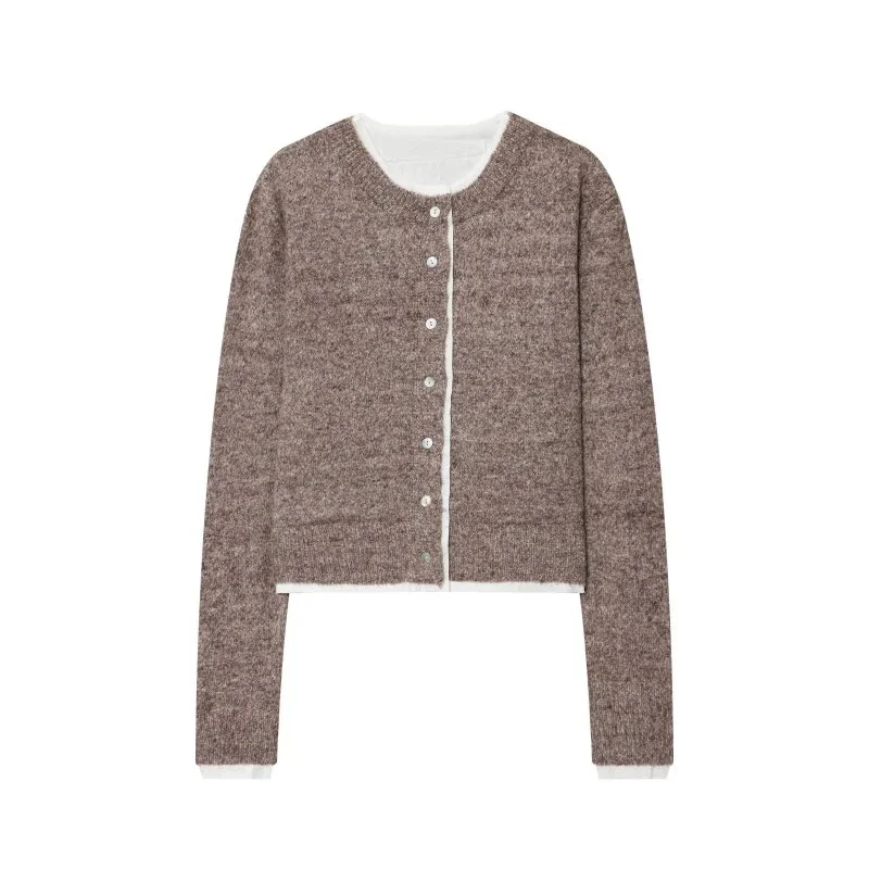 Botão aberto ponto camisola de malha estilo simples mangas compridas moda o pescoço outono inverno quente streetwear senhora do escritório topos