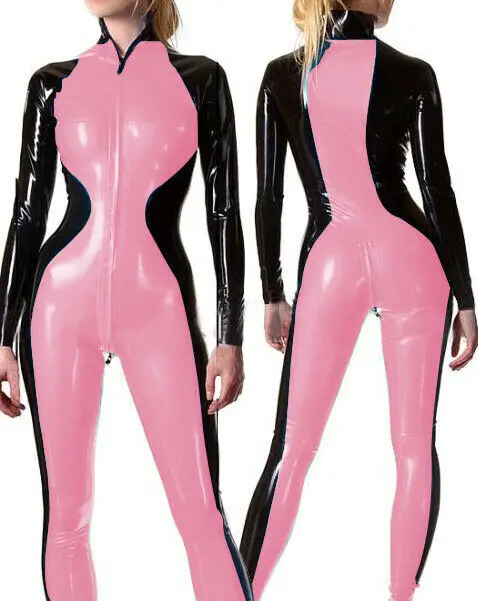 

Latex Rosa und schwarzer All-Inclusive-Einteiler ohne Kopf Suit Rubber Gummi