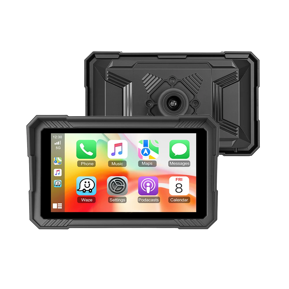    Podofo 5/7 Zoll Bildschirm, kabelloses Carplay, Motorrad-GPS-Navigation, Smart Player, unterstützt Android Auto, Reifendrucküberwachung, IP67 wasserdicht, Rekorder