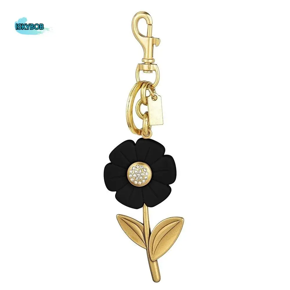 

Luxury Floral Flower Bag Pendant Alloy Gold Handbag Decor Rhinestone Backpack Decoration Car Key Chain Bag Decoration