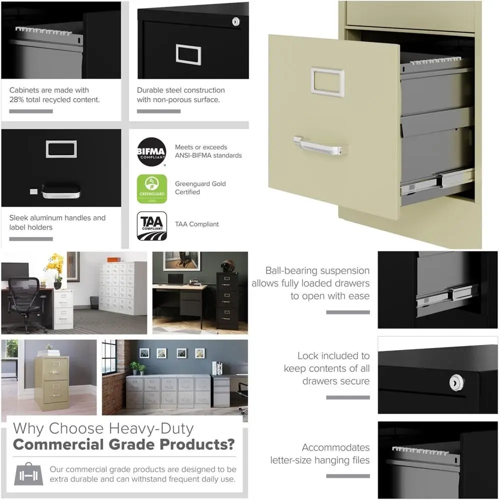 

Letter-Size Lockable Metal File Cabinet with Smooth Suspension, 52H x 15W x 22D, Durable Storage for Home or Office