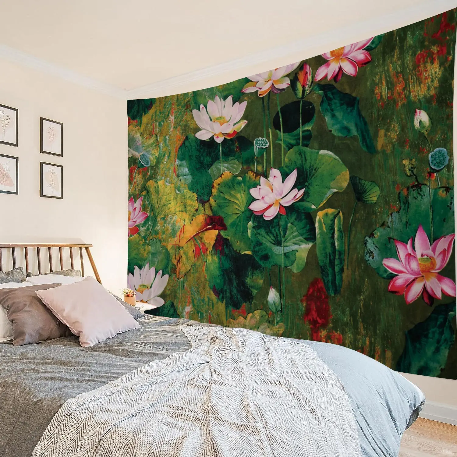 Tapisserie Seerosen von Claude Monet Ölgemälde Blumen Wandbehang Kunst Wohnkultur Polyester Wandteppich für Wohnzimmer Bedro – Detail 6