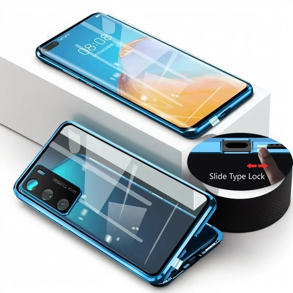 

Metal Frame Magnetic Phone Case For OPPO A5i A6 A5X A3 Pro A3x A20 A40M A60 A78 A79 A80 A98 Double Sides Tempered Glass Cover