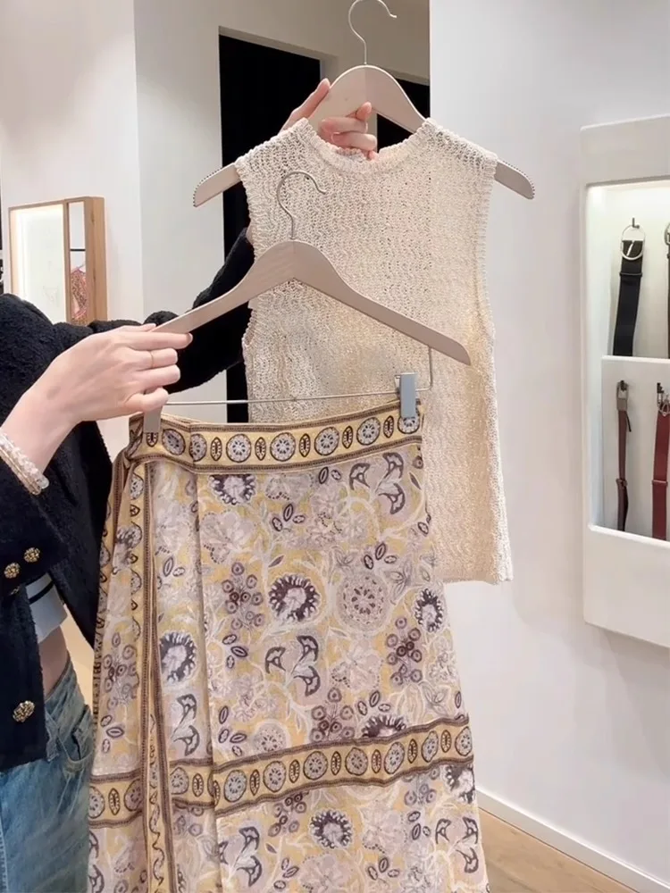 

Уникальный вязаный летний комплект одежды для женщин, новый китайский уникальный красивый комплект из двух предметов, жилет и юбка для лица