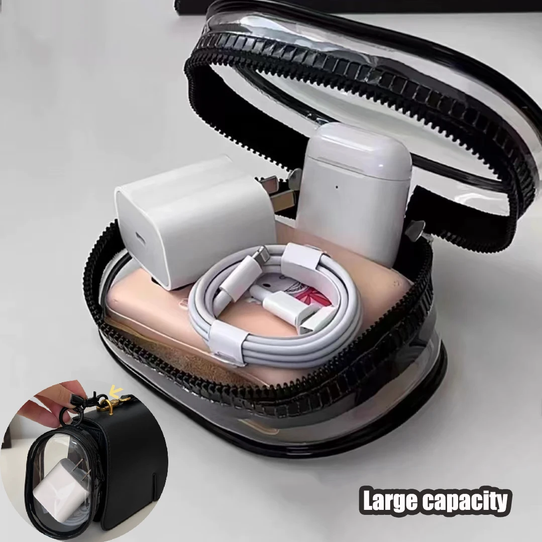 

Portable Mini Clear Zipper Storage Bag Makeup Brush Cosmetic Organizer Travel Makeup Bag Keychain for Brushes Earphones Chargers
