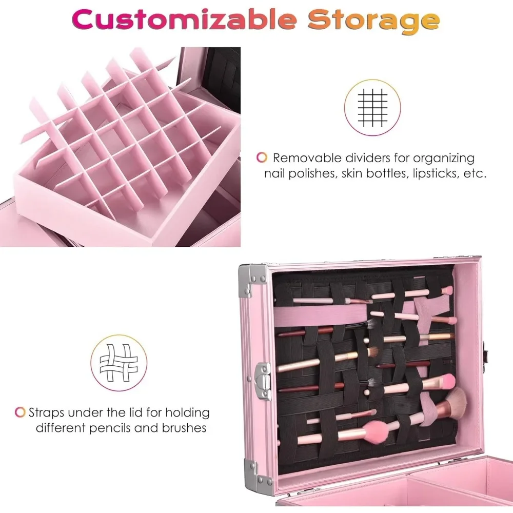 Rolling Manicure Table Portable Nail Table Foldable Nail Desk Travel Makeup Train Case Cosmetic Trolley Storage Organizer